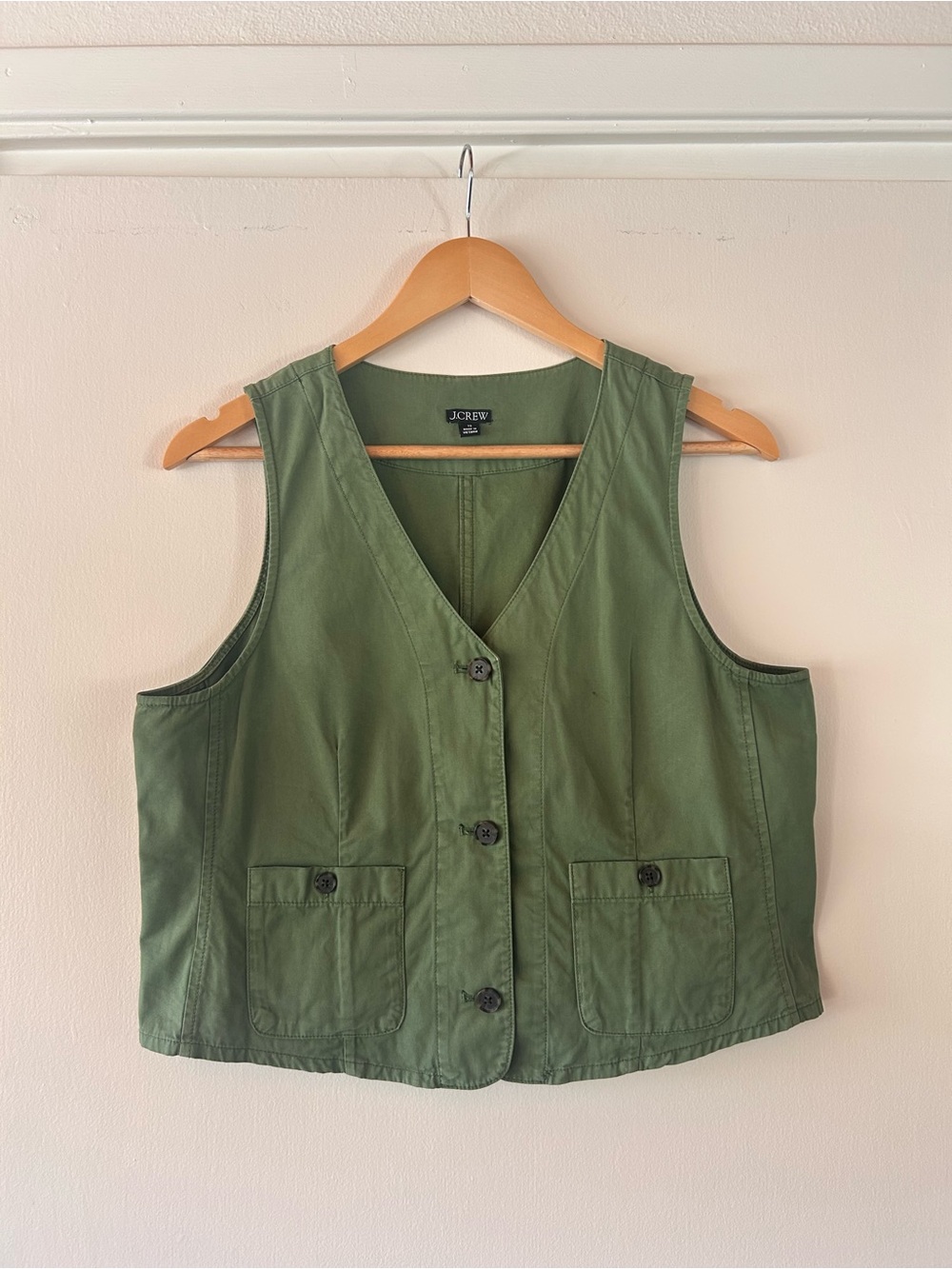 J. Crew Olive Green Button-Front Sleeveless Vest